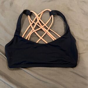 Women's Black and Pink Strappy Sports Bra